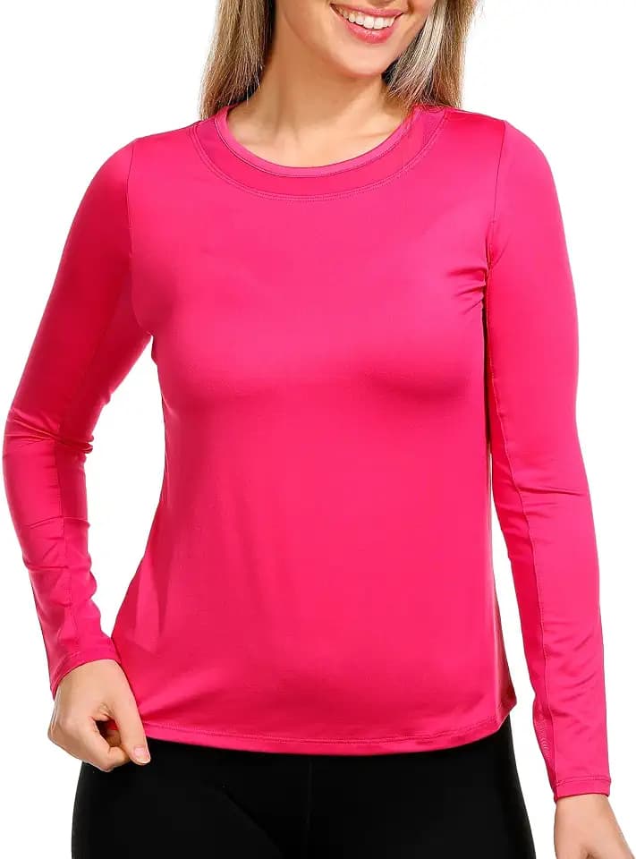 Stella Parker Women's Crew Mock Neck Long Sleeve Top – UPF 50+, Stretch Fabric, Inner Arm Mesh