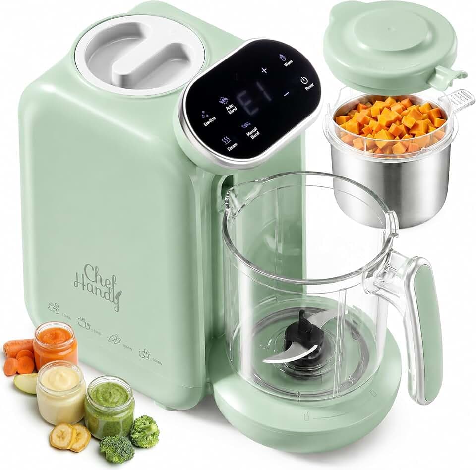 Chefhandy Babynahrungszubereiter, 5-in-1 Dampfgarer und Mixer, Grün