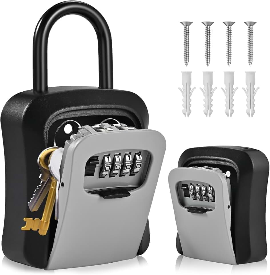 L Large Key Lock Box, 4.5”x3.7”x1.5” Waterproof Kirsite Lockbox