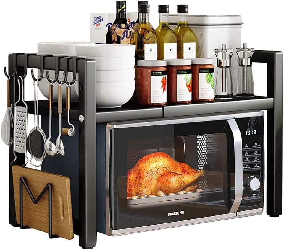 devesanter 2 Etagen Mikrowellenregal verstellbar 40-64cm mit 6 Haken