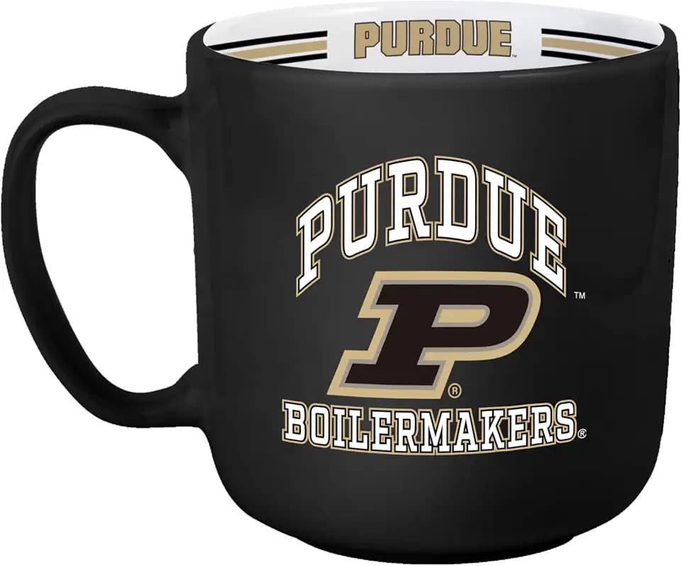 Logo Brands NCAA Purdue Boilermakers 15 oz Stripe Coffee Mug - Vintage Team Logo, Inside Print & Stripes, Microwave & Dishwasher Safe- Great Gift For Fans & Alumni