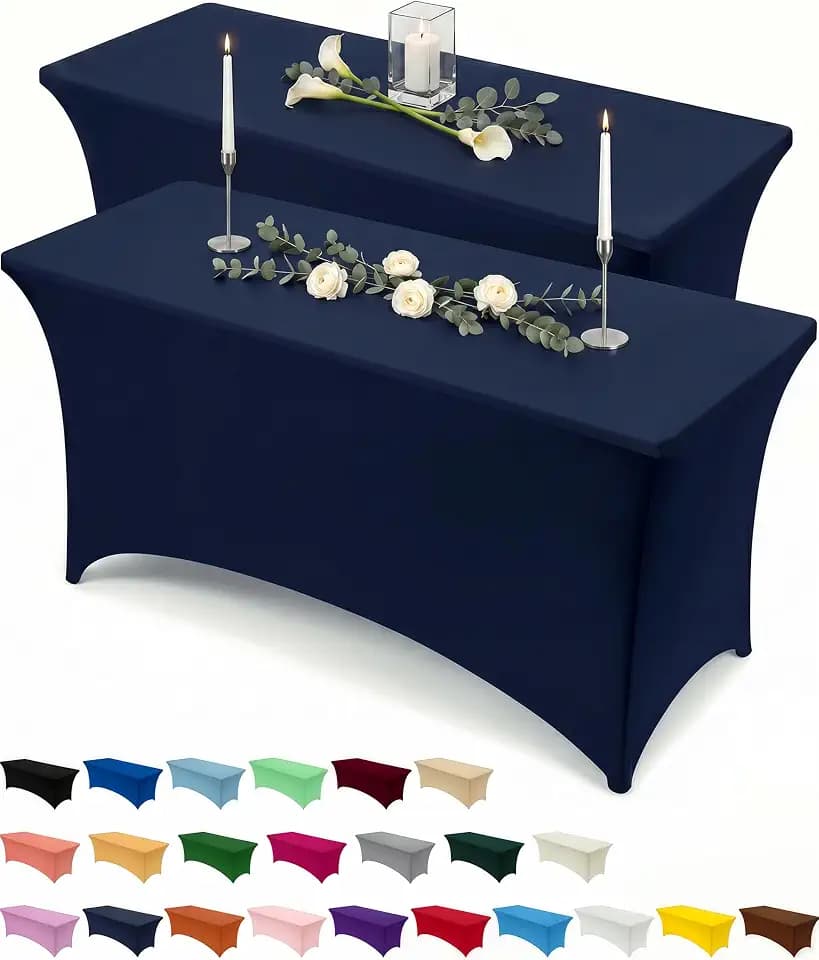 Utopia Kitchen Spandex Table Cloth 2 Pack [8FT,96Lx30Wx30H in, Navy Blue]