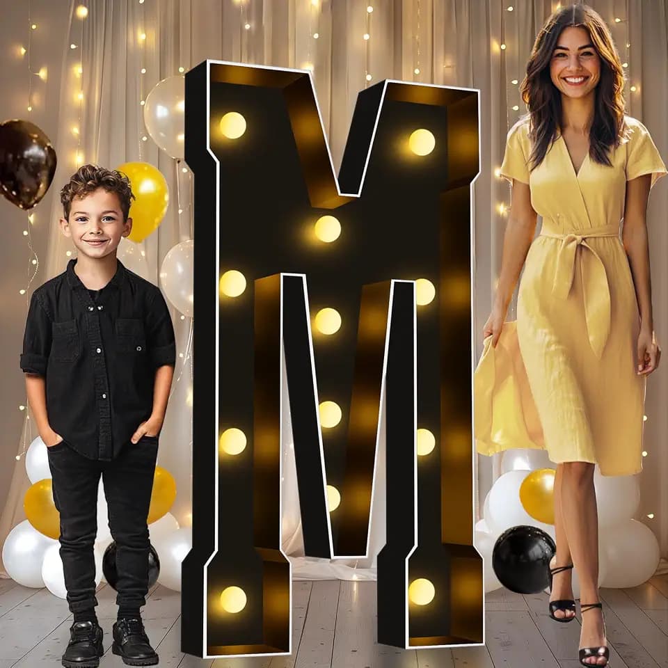 Pooqla 4FT Marquee Light Up Letters, Black Large Letter M Party Decorations