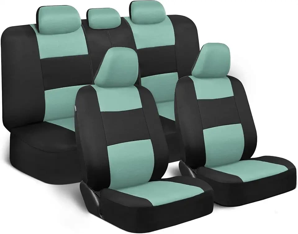 BDK PolyPro Car Seat Covers Full Set in Mint on Black – Front and Rear Split Bench Seat Covers Accessories for Auto Trucks Van SUV,Easy to Install