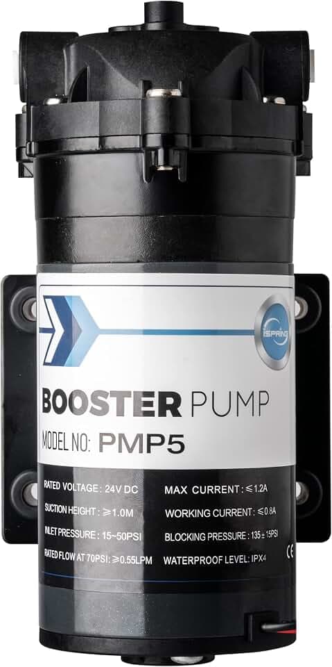 iSpring PMP5 Booster Pump for 75 GPD, 100 GPD Reverse Osmosis Water Filter System, Black