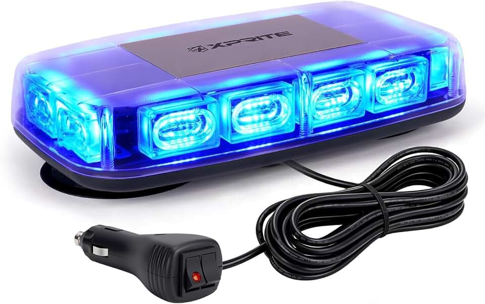 Xprite Upgraded 12" 72LED Rooftop Strobe Lights, High Visibility Utility Lights with Magnetic Base for 12V-24V Construction Vehicles, Trucks, Snow Plow - Blue