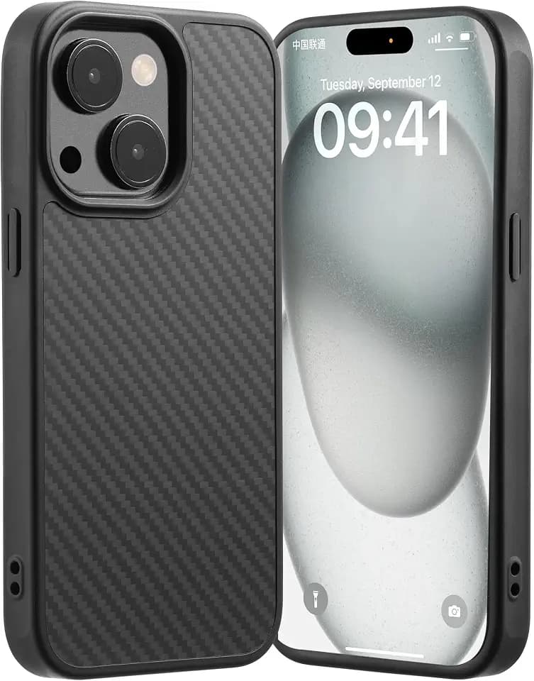 Tigowos Magnetic for iPhone 15 Case, Carbon Fiber Black