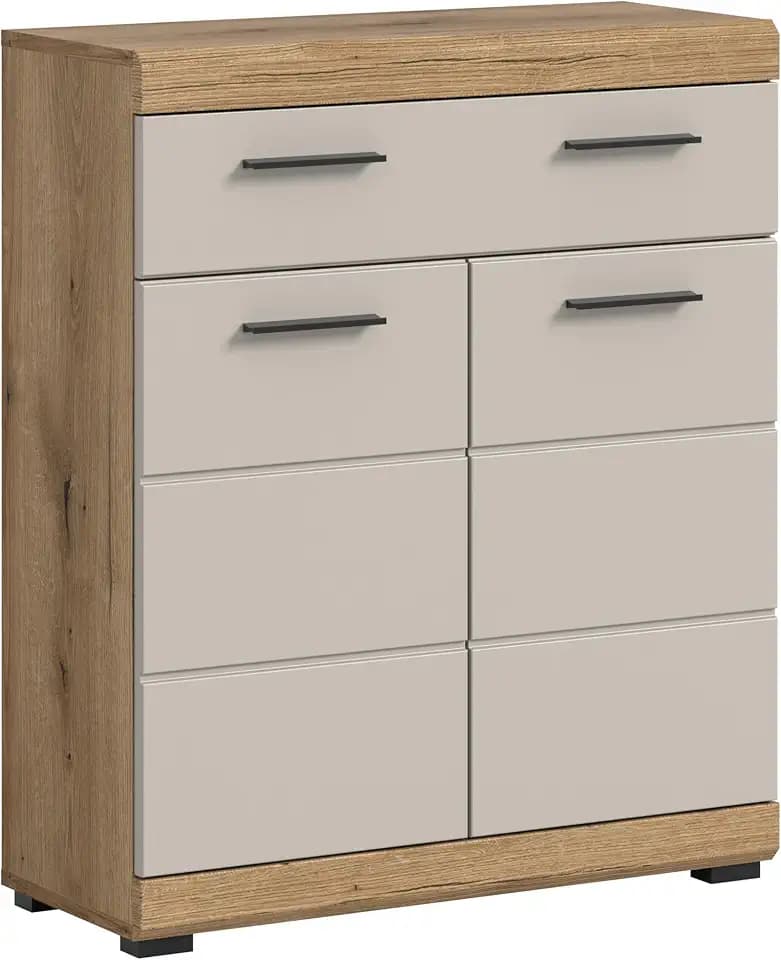 xonox.home - Standschrank breit Scout 74x88x31 cm in Evoke Oak und Kaschmir matt - Midischrank Badschrank Unterschrank Badezimmerschrank - Zeitloses Design und erstklassige Qualität