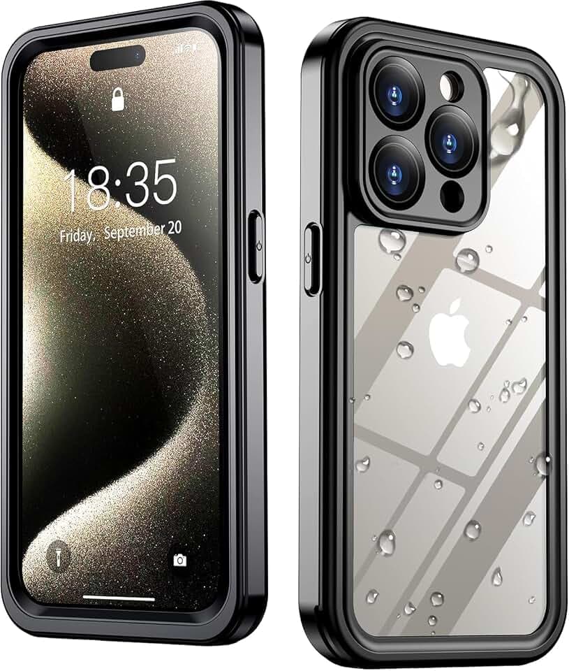 SPIDERCASE ONLY Designed for iPhone 15 Pro Max Case Waterproof, Black/Clear