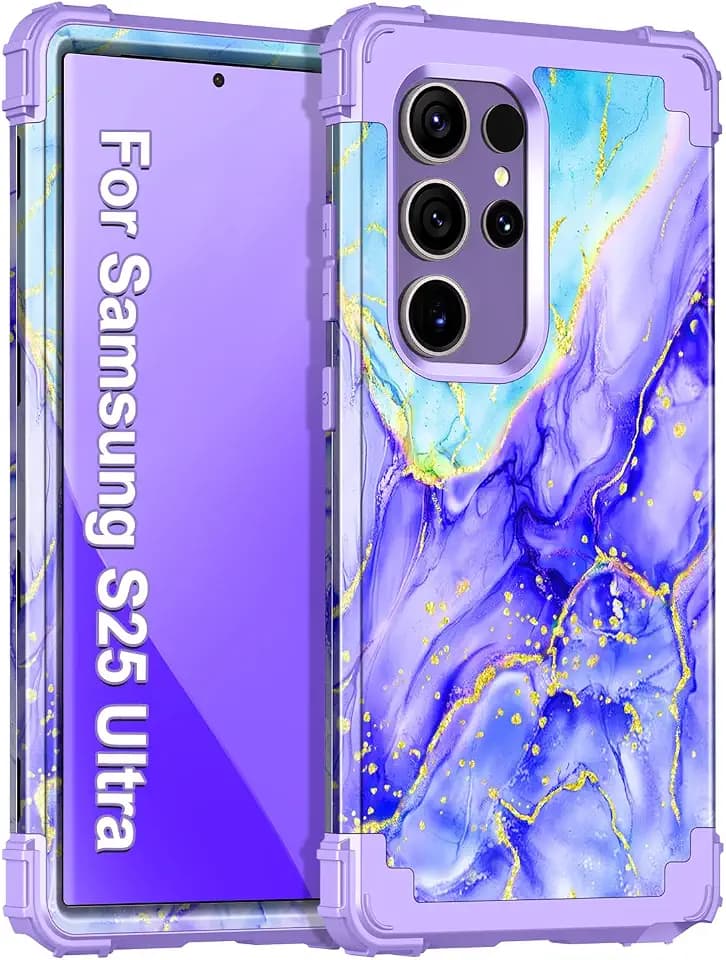 Casetego for Galaxy S25 Ultra Case,Three Layer Heavy Duty Sturdy Shockproof Protection Full Rugged Hard PC+Soft TPU Bumper Protective Girls Case for Samsung Galaxy S25 Ultra 6.9 inch,All Purple