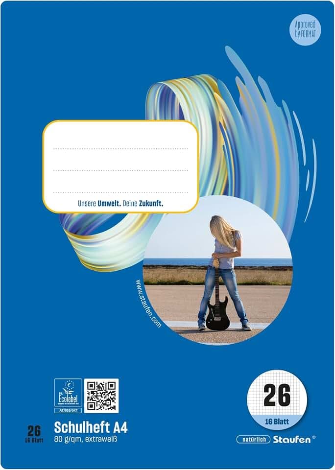 Style Schulheft - 10 Hefte à 16 Blatt, DIN A4, 80 g/m², kariert mit Rand