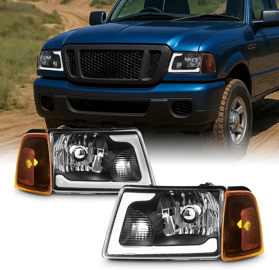 AKKON - Fits 2001-2011 Ford Ranger Black Headlights Headlamp Pair Driver & Passenger w/LED Tube DRL