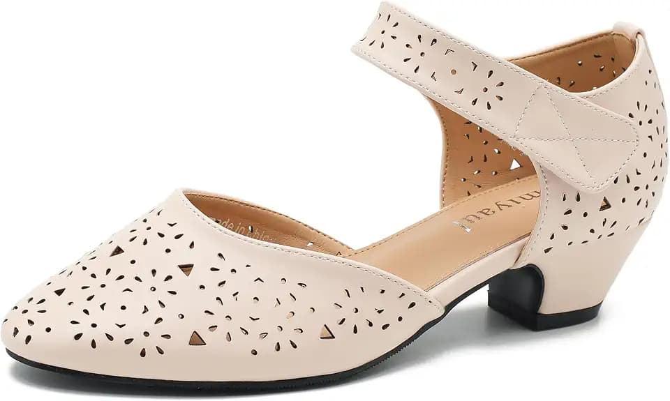 Women's Low Block Heel Pumps, Round Toe Cutout D'Orsay Shoes