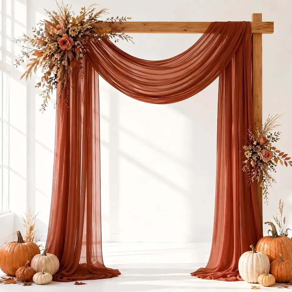 Terracotta Wedding Arch Draping Fabric Sheer Curtain Drapes | 20 ft Burnt Orange Extra Long Shimmery Backdrop Curtains for Wedding Anniversary Party Fall Outdoor Events Drapery Backgrounds