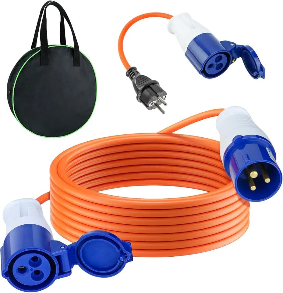 CEE Verlängerungskabel 10 Meter außen, 240V 16A Camping Verlängerung CEE Adapter Kabel mit Schutzkontakt Stecker auf CEE Kupplung, IP44 CEE Stromkabel für Außenbereich, Caravan und Wohnwagen etc