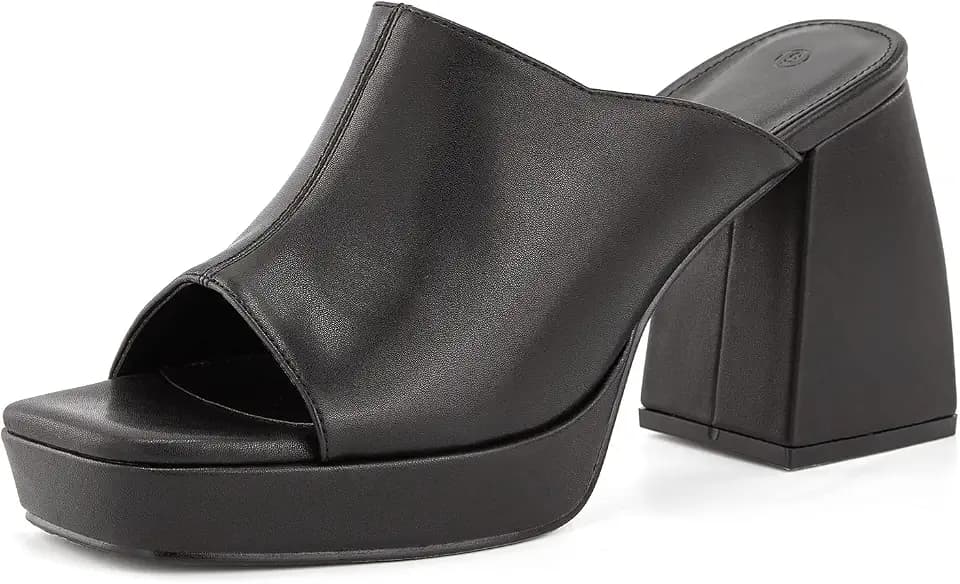 Coutgo Womens Chunky Platform Sandals Slip On Square Toe High Heel Sexy Mules