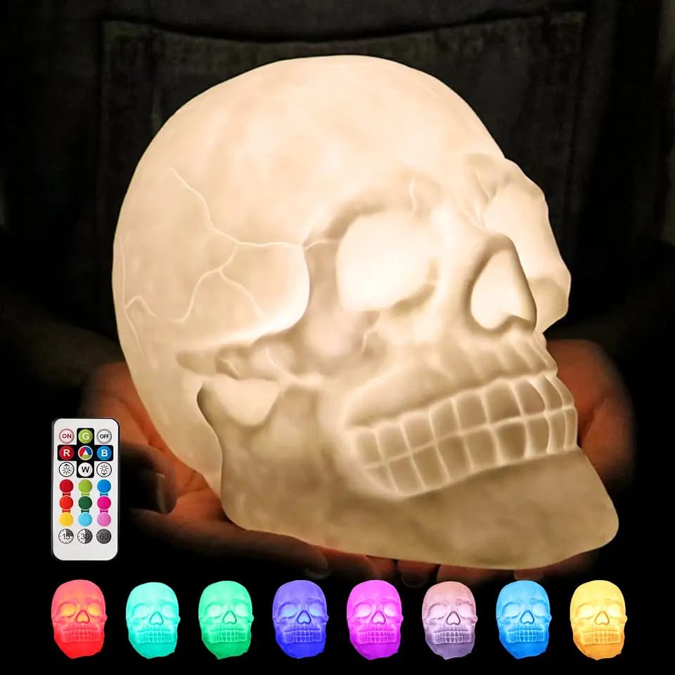 WLHONG Easter Skull Lamp,9-Color Breathing Mode Skull Night Light