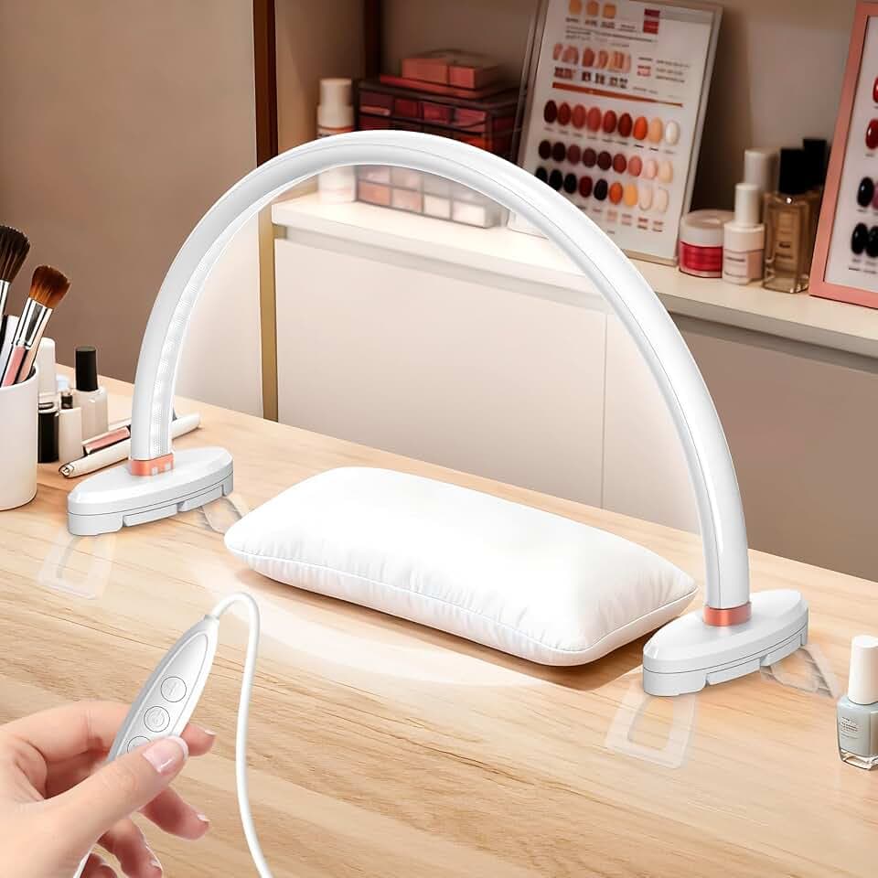 Desktop Halbmondlampe für Nägel: 16" Halbmond Nagel Lampe für Desk Salon Verwendung - Kein Flicker & Schatten-freie Schreibtischlampe Mit Stufenloser Helligkei (Weiß)