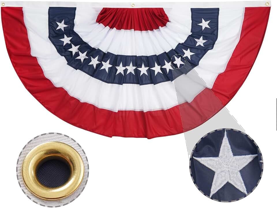 ROTERDON American Flags Bunting 4x8 Ft, 4th of July Decorations Outdoor, Red White and Blue Buntings Decorations, USA Patriotic Half Fan Bunting Flag with Embroidered Stars