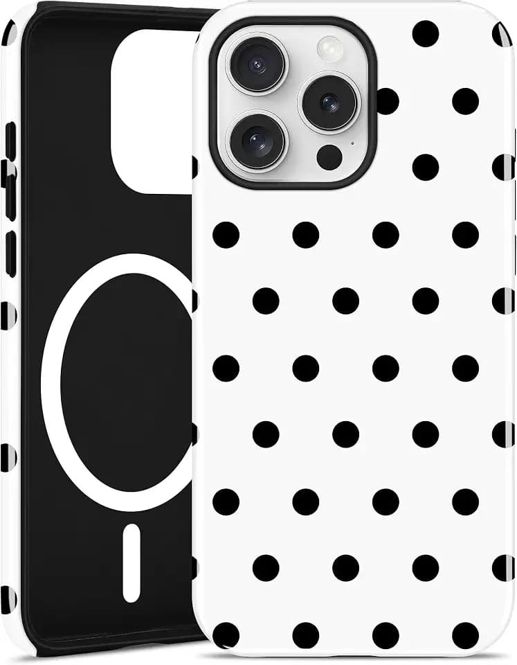 Magnetic Polka Dot Phone Case for iPhone 15 Pro, White