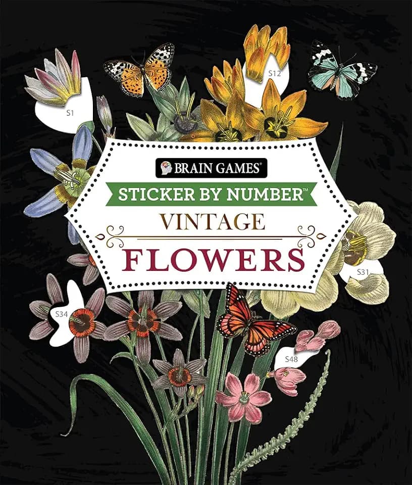Brain Games - Sticker by Number - Vintage: Flowers (28 Images to Sticker)