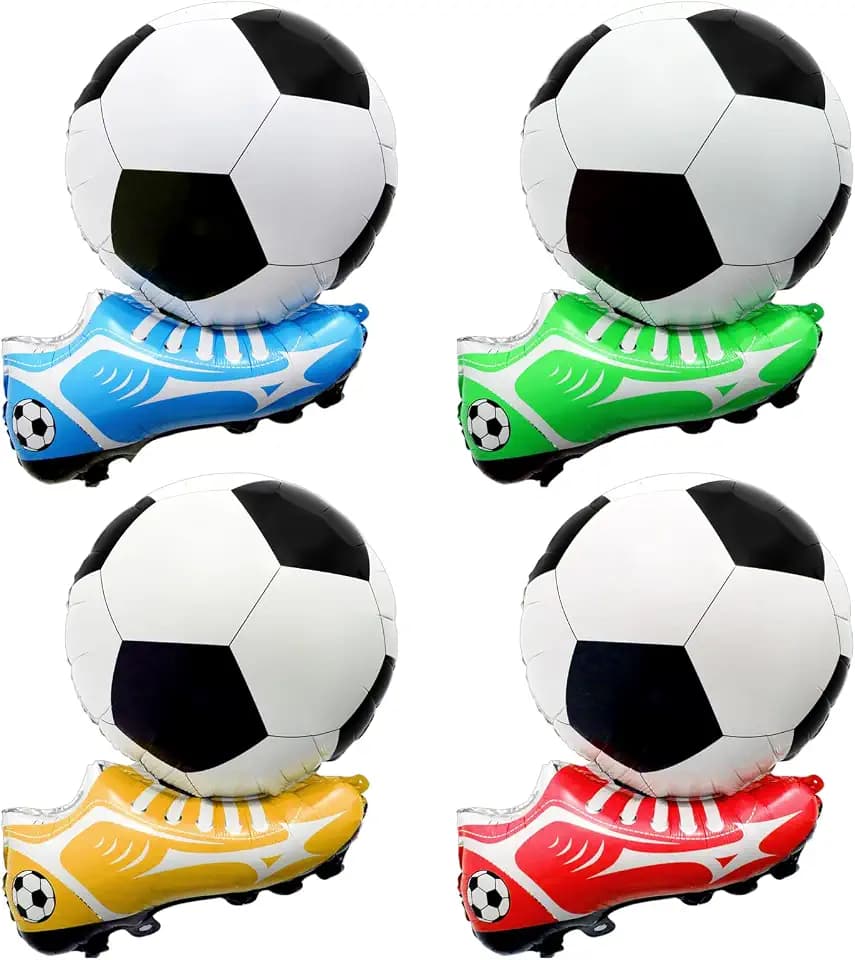 4er-Set Fußballballons, 3D-Fußballballons in Form von Stollen und Turnschuhen für Partydekorationen, wiederverwendbare Folienballons in 4 Farben – mit Helium oder Luft befüllbar, ideal für Geburtstag