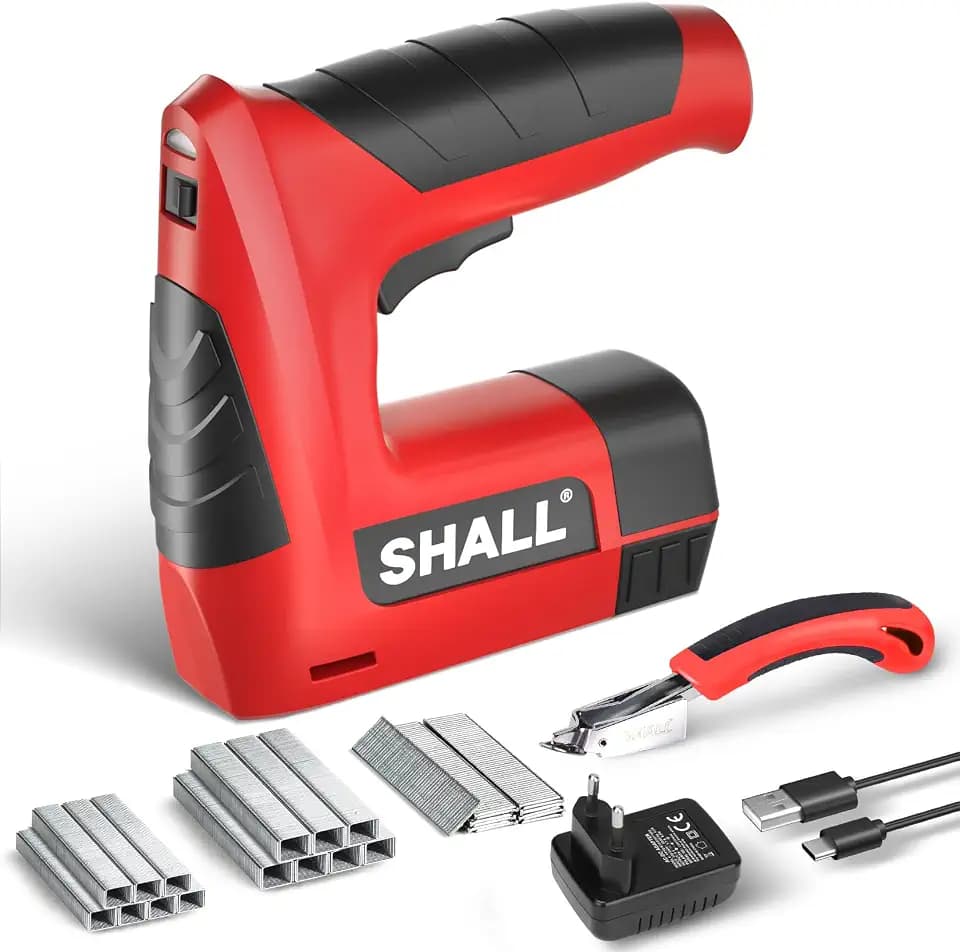 SHALL 3-in-1-Elektrotacker, kabelloser Polstertacker mit 2500 Heftklammern, Heftklammerentferner und Schnellladegerät für Handwerk, Heimwerken, Dekor, SH112006EU