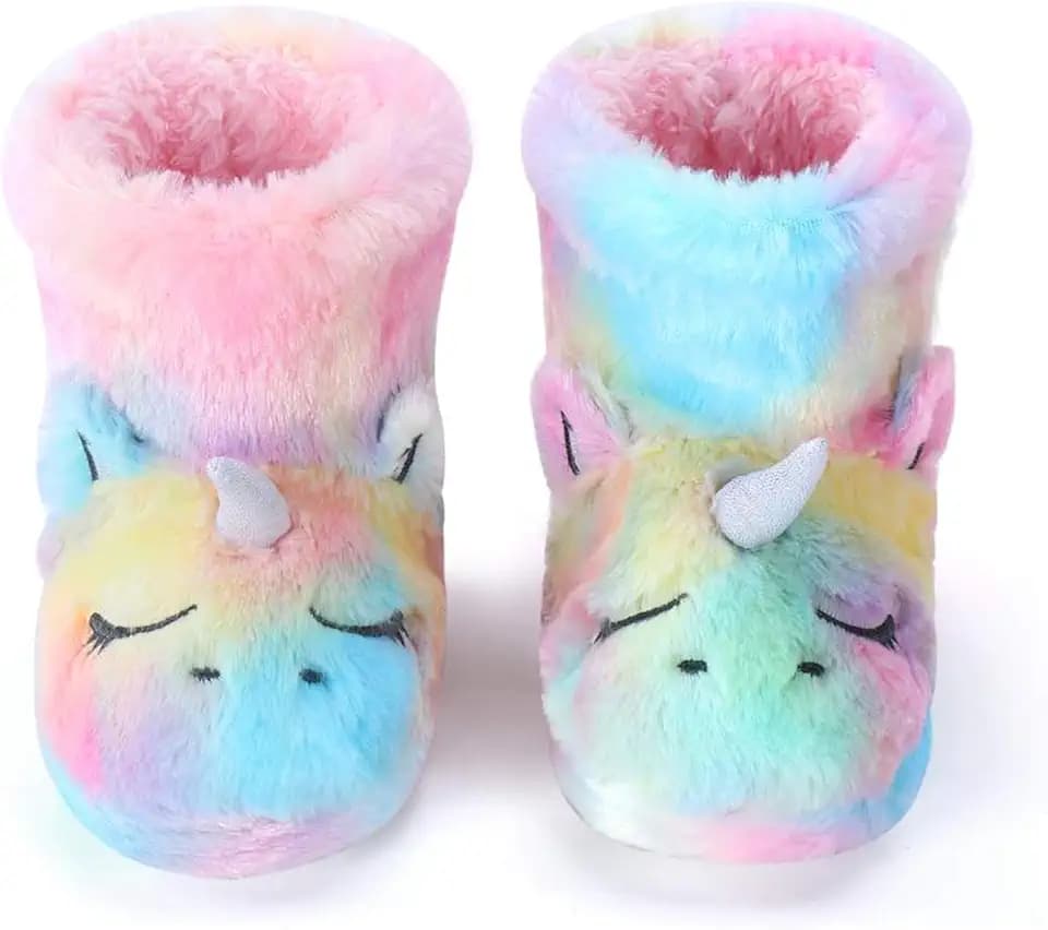 Kinder Plüsch Hausschuhe Flauschige Stiefel für Mädchen buntes Einhorn 100% Synthetik
