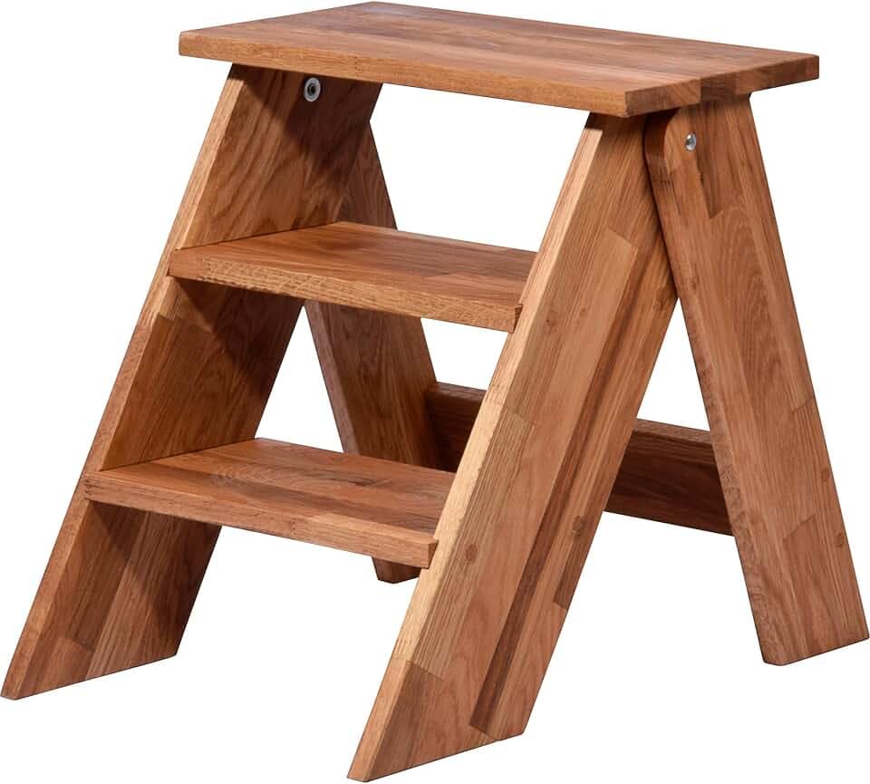 dobar® Green Label 29022FSCe Premium-Tritthocker | Klapptritt aus massivem Eichenholz | Faltbarer Klapphocker | Schemel für die Ernte/Haushalt/Badezimmer | 42 x 54 x 45 cm | Natur