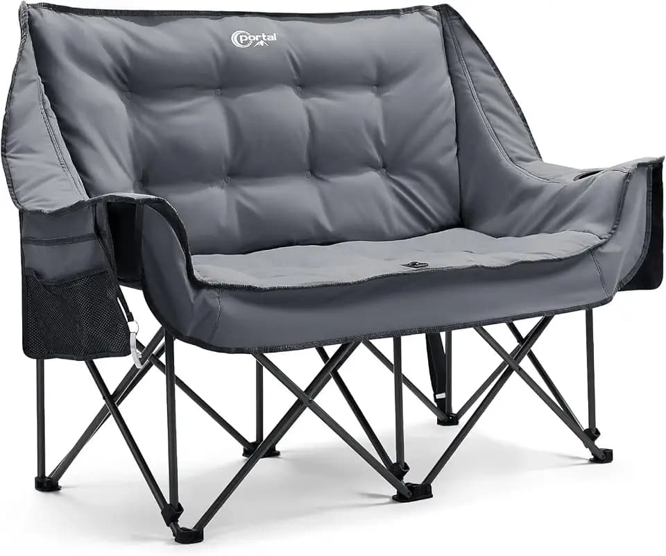 Portal 600 lbs Double Camping Chair,2 Person Folding Loveseat,Gray