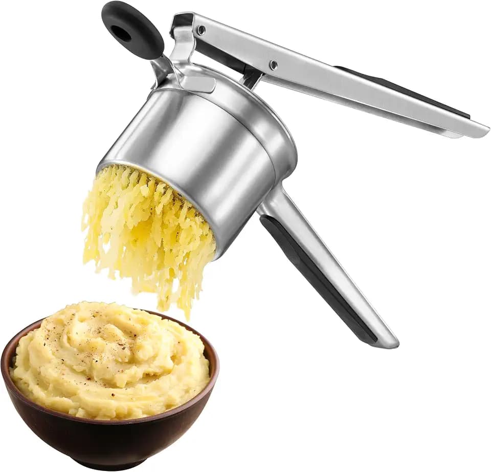VonShef Kartoffelstampfer – Lebensmittelechte Edelstahl Kartoffelpresse mit Silikongriff – Spülmaschinengeeignete Obst- und Gemüsepresse, Robuste Lebensmittelpresse für Kartoffelbrei