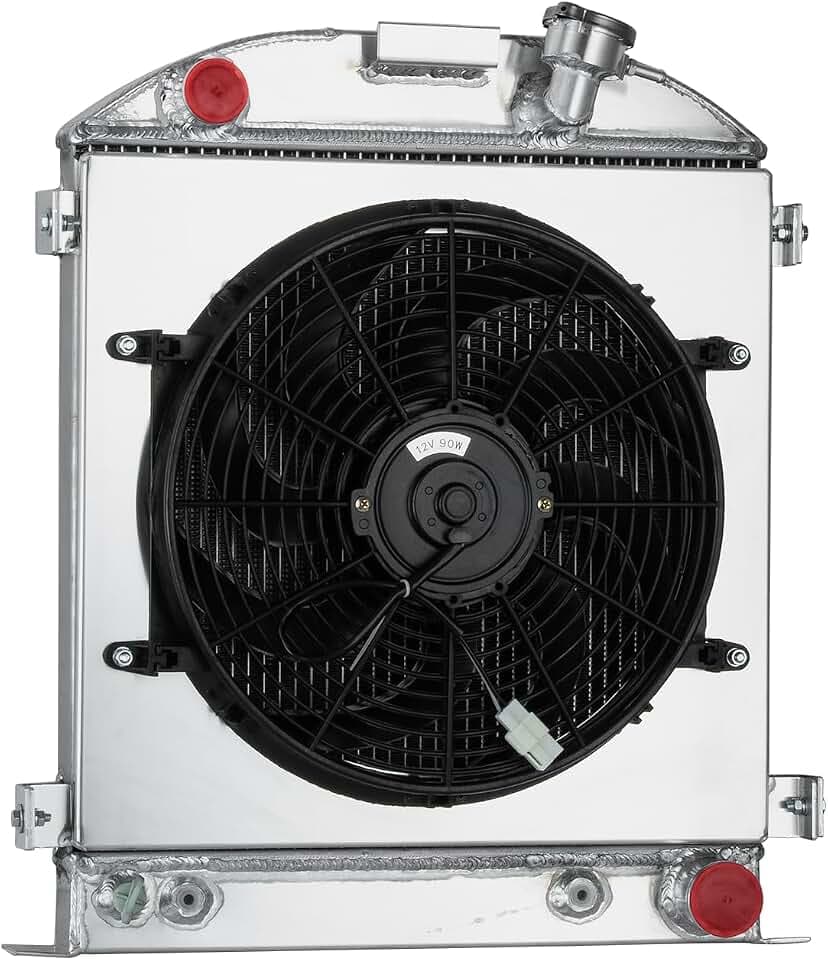3-Row Aluminum Radiator w/Shroud & 14" Fan for 1928-1932 Ford Chopped Hot Rod High Boy, Chevy V8 Engine Swap