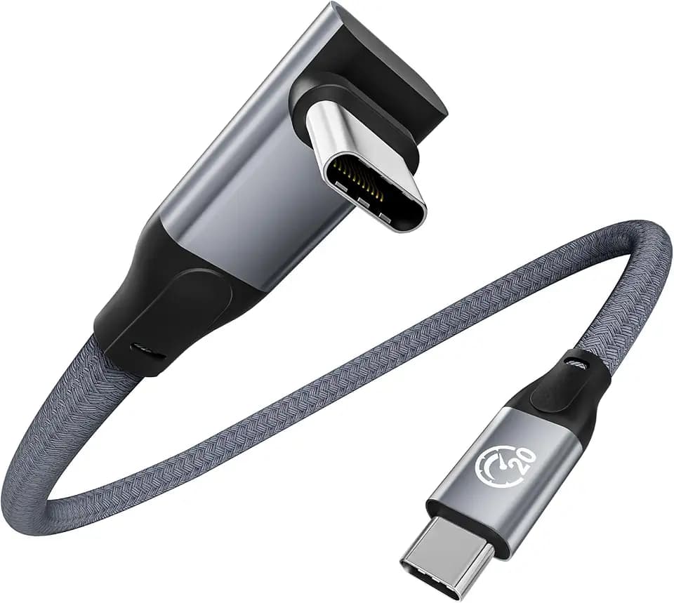 90 Degree USB C Cable 1ft, 90° Short USBC to USBC 3.2 20Gbps Data Cable