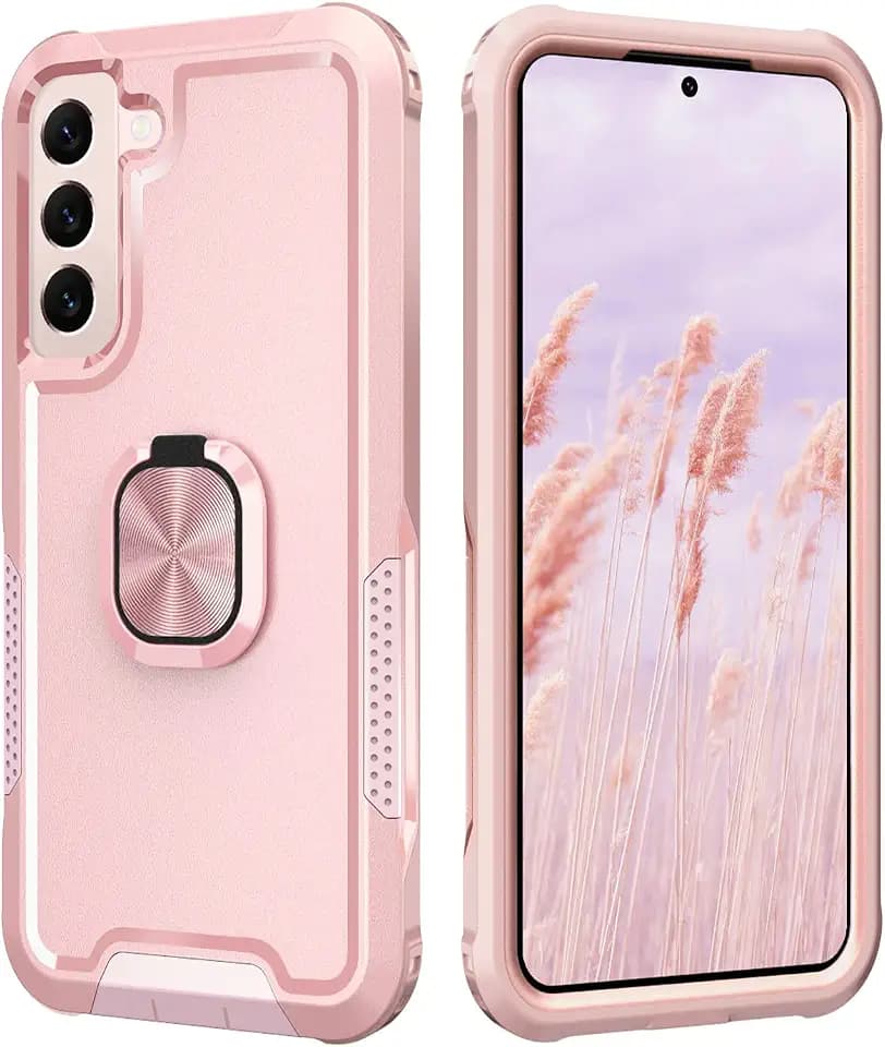 Petocase for Samsung Galaxy S22 Plus Case Heavy Duty Full Body Shockproof Kickstand with 360°Ring Holder Support Car Mount Hybrid Bumper Silicone Hard Back Cover for Samsung S22 Plus 6.7" Rose Gold