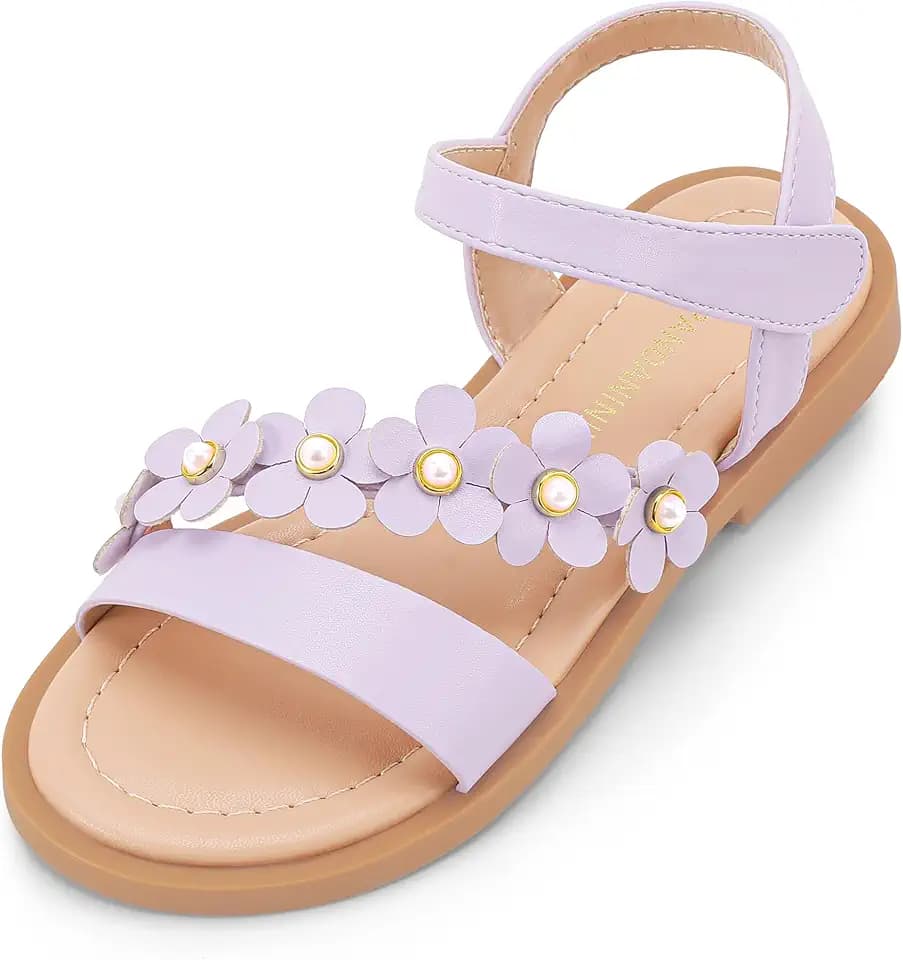 PANDANINJIA Girls Sandals Open Toe Summer Flats Dress Shoes