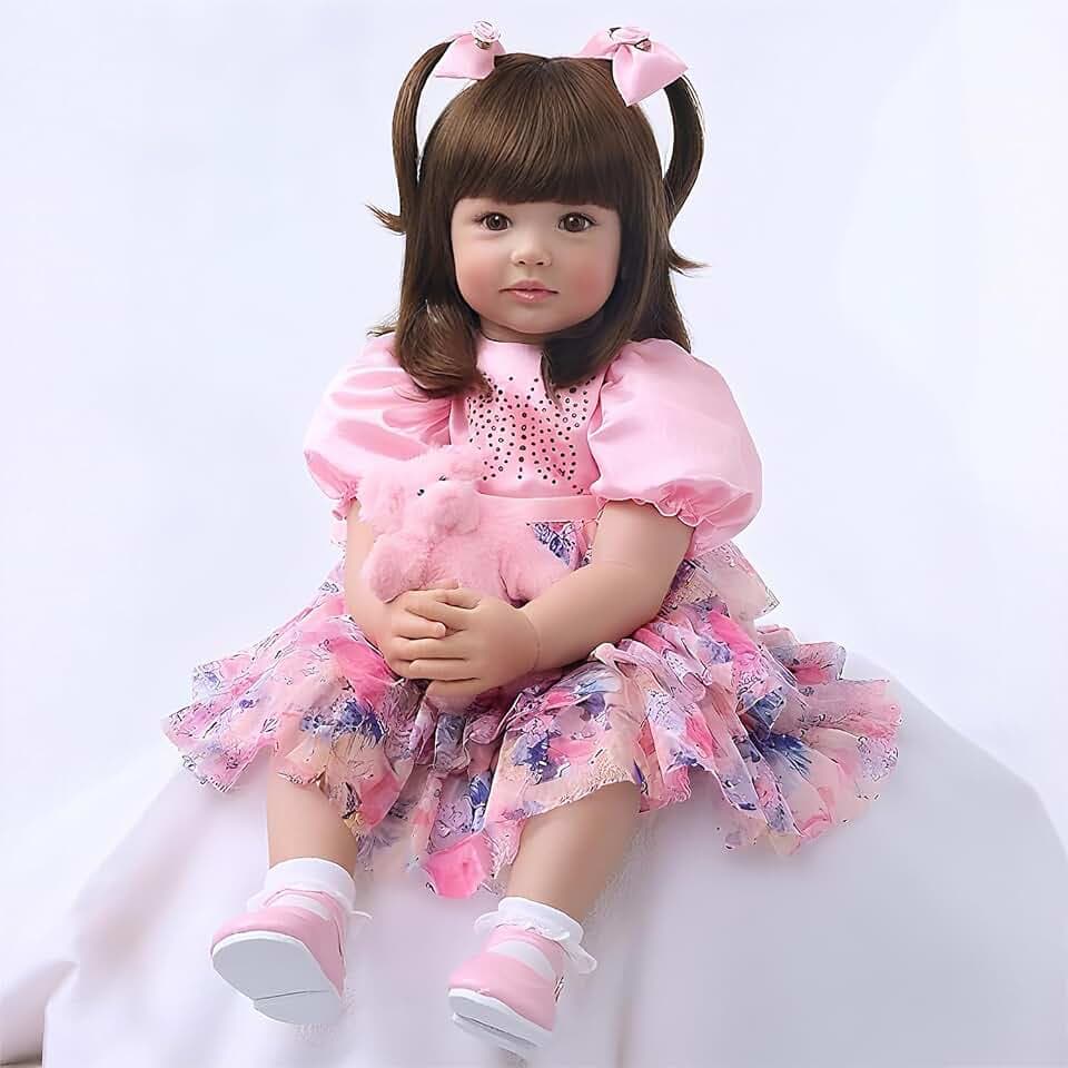 iCradle 24inch 60cm Reborn Baby Doll Girl Soft Body Vinyl Realistic Baby Doll Princess Long Hair Lifelike Baby Dolls Toy Gift for Ages 3+