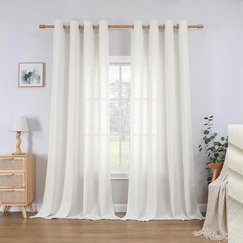 CUCRAF Leinen Vorhänge mit Ösen 2er Set H 260 x B 140 Hellbeige Halbtransparente Leinenvorhang Wohnzimmer Leinenoptik Voile Gardinen Leinenfarbe Schlafzimmer Stores
