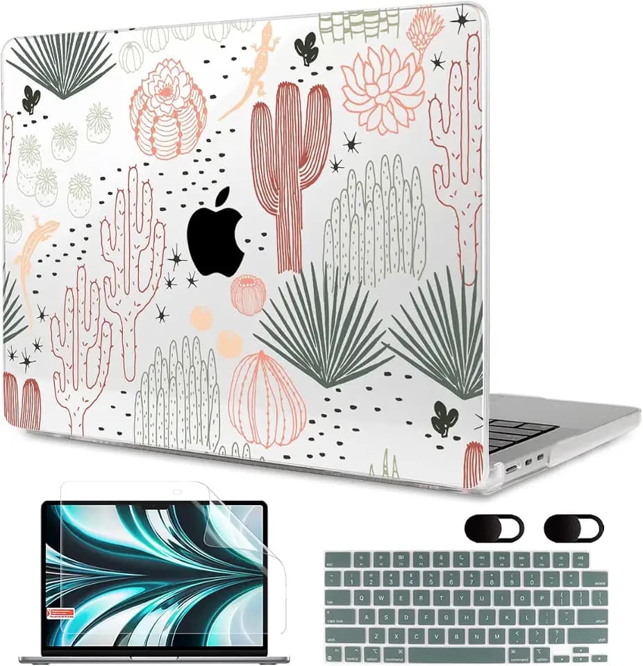 MEEgoodo Case for M5/M4/M3/M2 MacBook Air 13 inch 2026 2025 2024 2022, Fit Model A3449/A3240/A3113/A2681, Case Compatible with MacBook Air 13.6-inch, Cacti