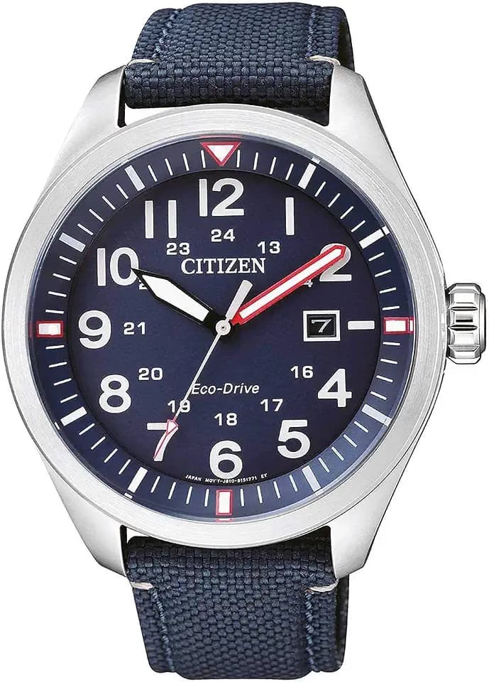 Citizen Herren Analog Quarz Eco-Drive Uhr Aviator mit Nylon Armband