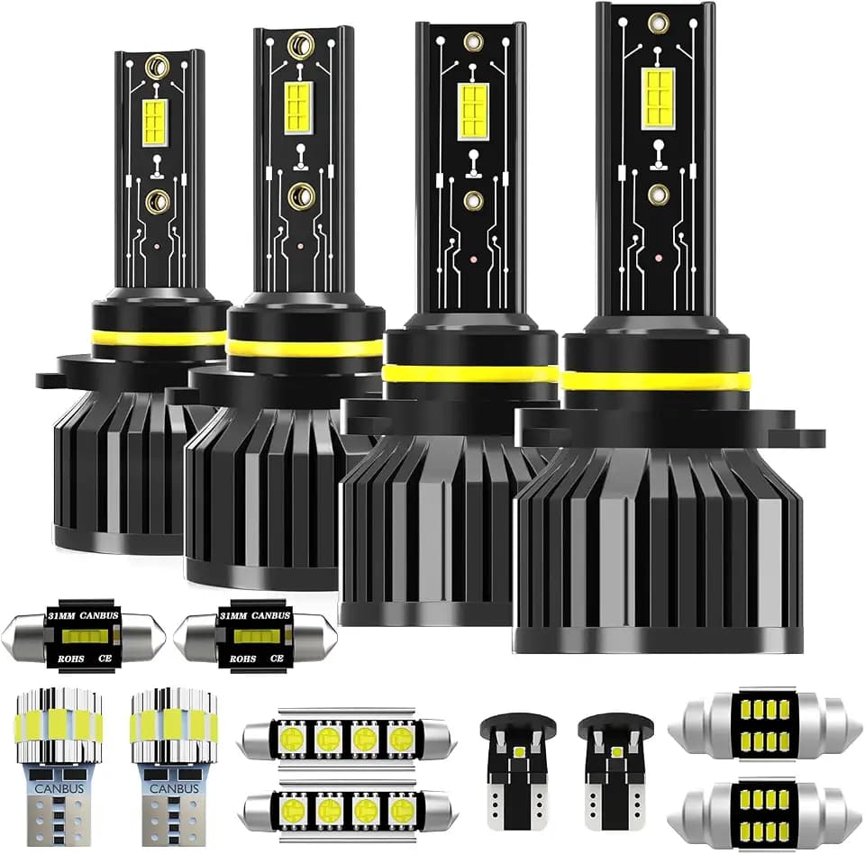 Light Bulbs Fit for Chevy Silverado 1999-2006,High Low Beam Combo 9005 9006 Lights with Cooling Fan,600% Brighter Powersports Bulbs Interior Lights Kit,Plug and Play,16PCS