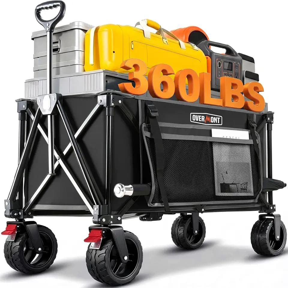 OVERMONT Bollerwagen Faltbar mit Breiten All-Terrain-Rädern, 150 L, Schwarz