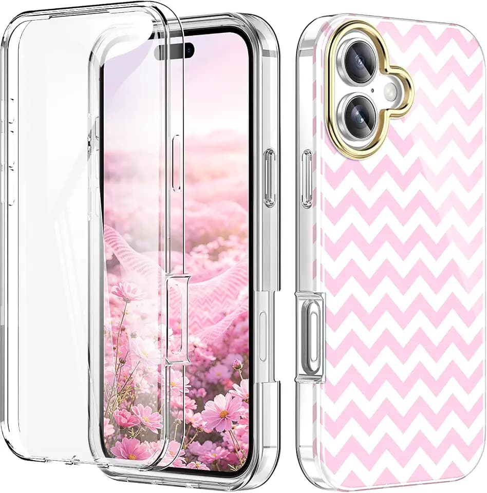 Hocase for iPhone 16 Case 6.1"" with Screen Protector, Pink Wave