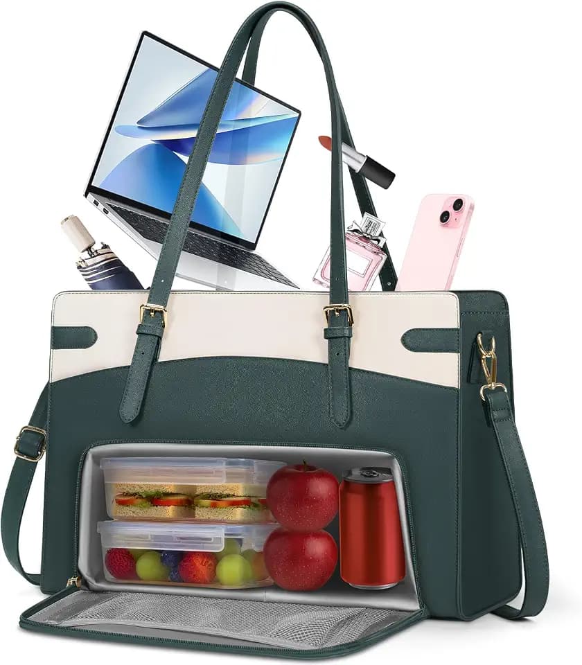 RAINSMORE 2-in-1 Laptop Bag with Insulated Lunch Compartment for Women