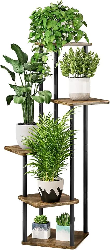 AZERPIAN 5 Tier Tall Plant Stand Indoor Corner Tiered Shelf Metal MDF Board