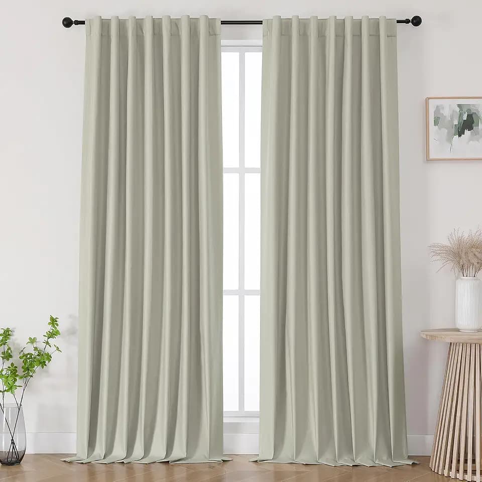 Joydeco Blackout Curtain 120 Inches Long - Rod Pocket & Back Tab Natural Black Out Curtains for Bedroom 2 Panels Set, Thermal Insulated Room Darkening Drape (Natural,52" Wx120 L)