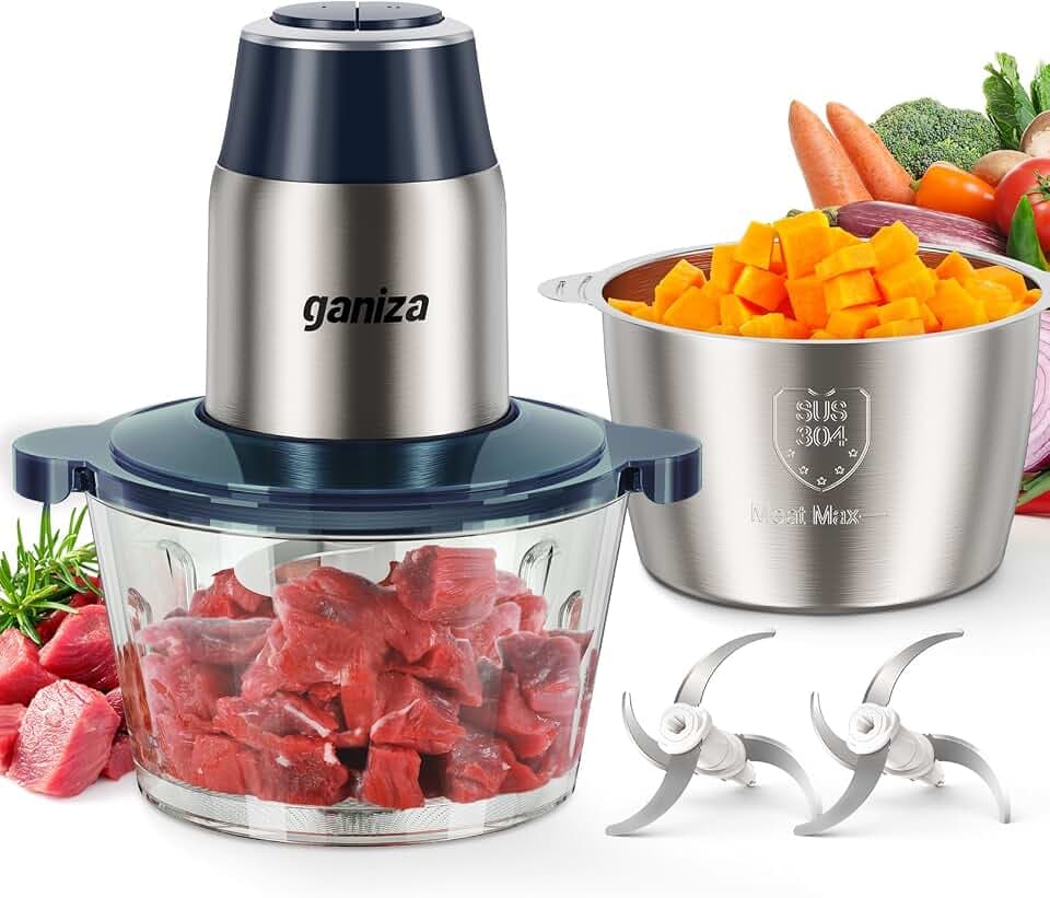 Ganiza Food Processors with 2 Bowls, 450W Meat Grinder Vegetable Chopper