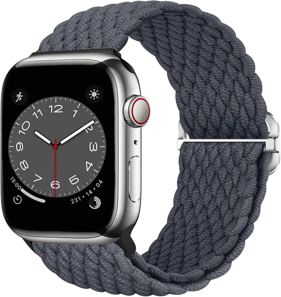Nepfaivy Geflochtenes Armband Kompatibel mit Apple Watch Armband 46mm 44mm 45mm 49mm 42mm für Damen Herren, Nylon Stoff Elastisches Band für iWatch Serie 11/10/9/8/Ultra/SE/7/6/5/4/3/2/1, Spacegrau