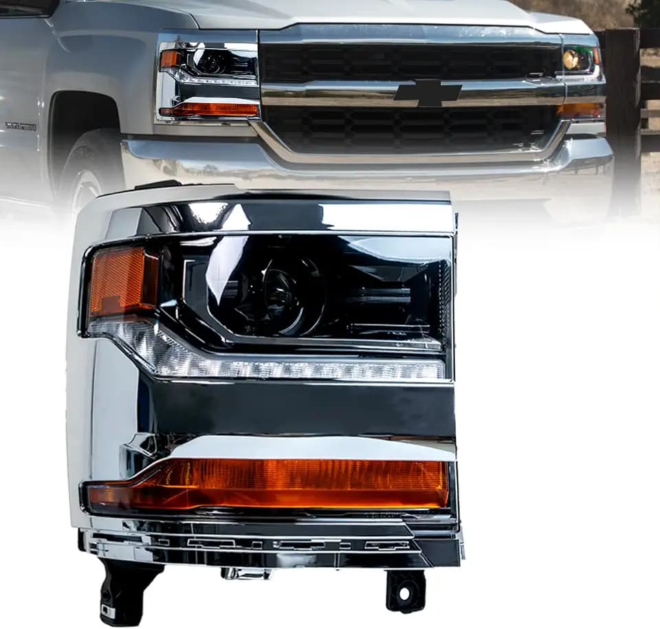 HID/Xenon Headlight Assembly Compatible With 2016 2017 2018 Chevy Silverado 1500 Headlamp Chrome Housing Replacement R84356947 Head Light Right Passenger Side
