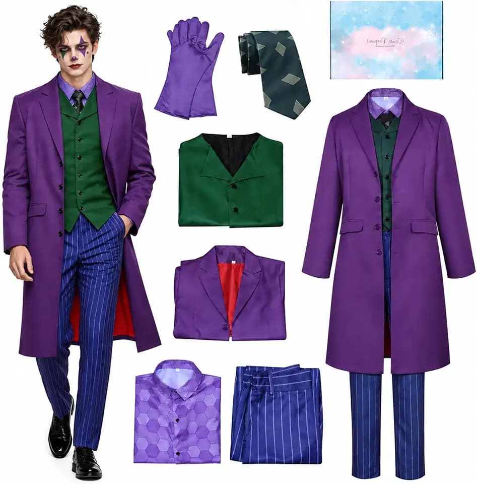Clown Kostüm Herren, Clown Cosplay mit Hemd, Weste, Hose und Mantel