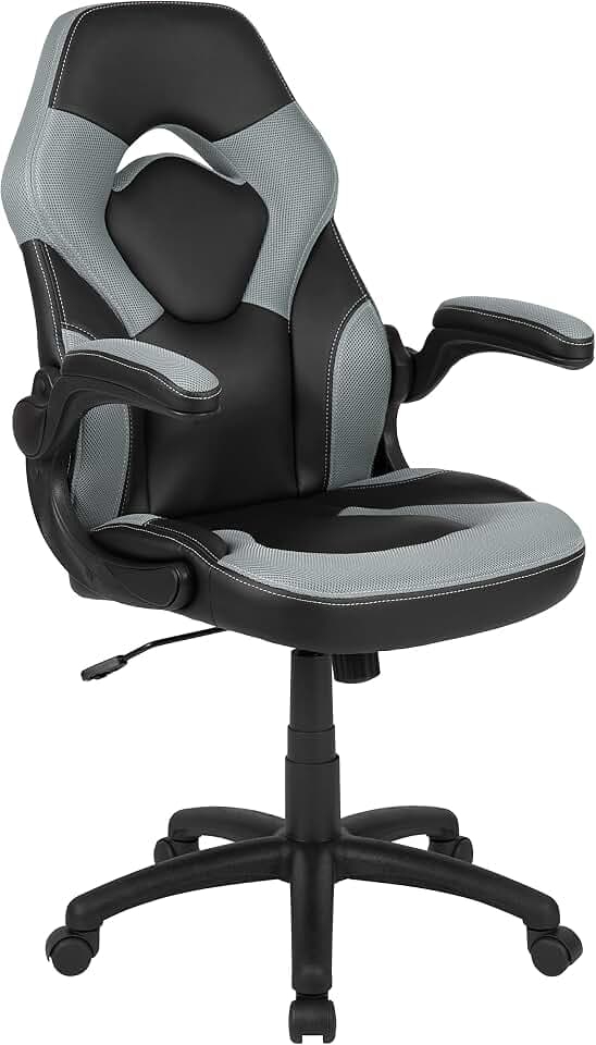 Flash Furniture X10 Gaming Chair Racing Office Ergonomic Computer PC Adjustable Swivel Chair with Flip-up Arms, Gray/Black LeatherSoft
